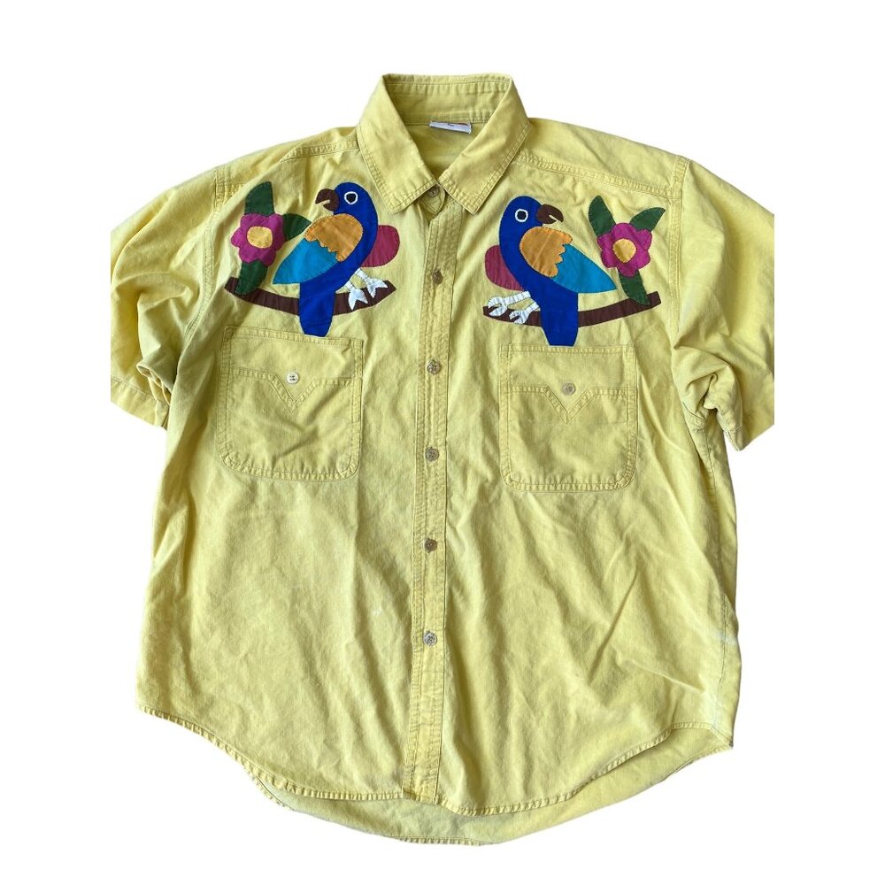 ChaCal VTG Y2K Button Down Campshirt Adult XL Yellow Parrot Grandpacore 90s